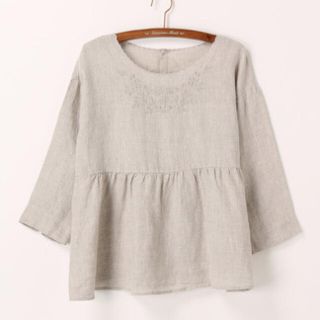 サマンサモスモス(SM2)のcoco様専用！！TSUHARU リネンスカラップ刺繍ブラウス＊キナリ(シャツ/ブラウス(長袖/七分))