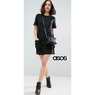 エイソス(asos)の*ASOS*UK8 かわいいフリルポケットワンピース☆(ミニワンピース)