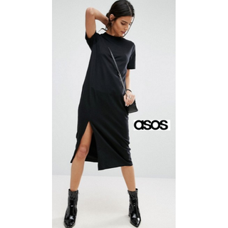 エイソス(asos)の大人気☆*ASOS*UK8 サイドスリットTシャツワンピ☆(ひざ丈ワンピース)