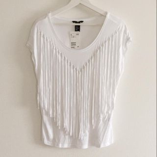 エイチアンドエム(H&M)の★キラキラ様★新品タグ付H&MフリンジTシャツ☆トップスホワイトフォーエバー21(Tシャツ(半袖/袖なし))