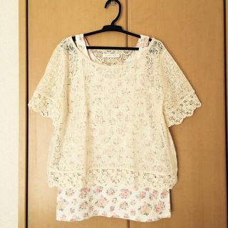 ローリーズファーム(LOWRYS FARM)のもふたん様専用 ★LOWRYS FARM★アイボリー レーストップス & 花柄(カットソー(半袖/袖なし))