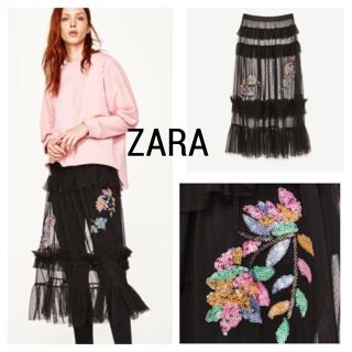 ザラ(ZARA)の❤️完売品❤️ ZARA 花柄 チュールスカート レイヤード (ロングスカート)