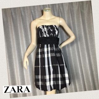 ザラ(ZARA)のZARAザラ◆ブラックチェック柄ベアドレス/ワンピースM (ミニワンピース)