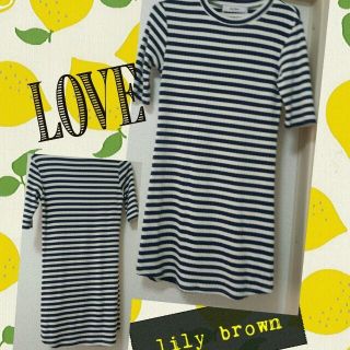 リリーブラウン(Lily Brown)のボーダータイトワンピース♡ネイビー(ミニワンピース)