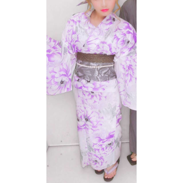浴衣 sweetangel 可愛い ギャル 大人 白 紫 レディースの水着/浴衣(浴衣)の商品写真