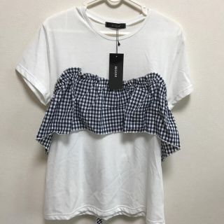 シマムラ(しまむら)の新品 ギンガムチェック 切り替え ビスチェ Tシャツ Lサイズ(Tシャツ(半袖/袖なし))