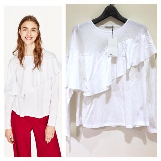 ザラ(ZARA)の新品 ZARA ザラ フリル カットソー(カットソー(長袖/七分))