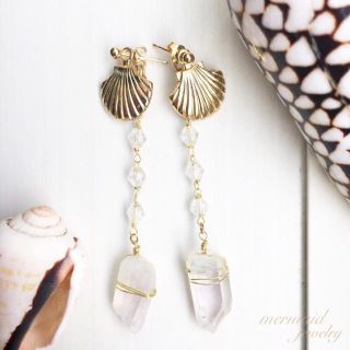 天然石 3wayクリスタルシェルロングピアス mermaid jewelry(ピアス)