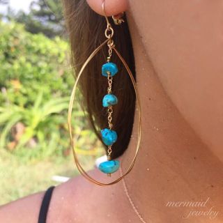 天然石 ターコイズ ドロップフープピアス  mermaid jewelry(ピアス)