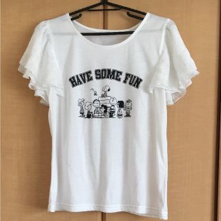 レトロガール(RETRO GIRL)のスヌーピー ホワイト Tシャツ RETRO GIRL PEANUTS 袖フリル(Tシャツ(半袖/袖なし))