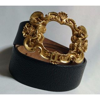 ドルチェアンドガッバーナ(DOLCE&GABBANA)の正規美品 限定 ドルチェ&ガッバーナ バロック エンジェルバックルベルト黒 85(ベルト)