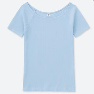 ユニクロ(UNIQLO)の未使用★リブバレエネックT ライトブルー Mサイズ(Tシャツ(半袖/袖なし))