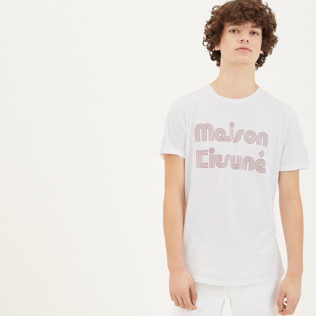 MAISON KITSUNE'(メゾンキツネ)のS【新品】メゾンキツネ メンズ半袖Tシャツ ストライプ文字 メンズのトップス(Tシャツ/カットソー(半袖/袖なし))の商品写真