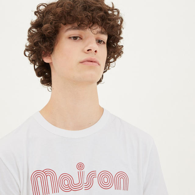 MAISON KITSUNE'(メゾンキツネ)のS【新品】メゾンキツネ メンズ半袖Tシャツ ストライプ文字 メンズのトップス(Tシャツ/カットソー(半袖/袖なし))の商品写真