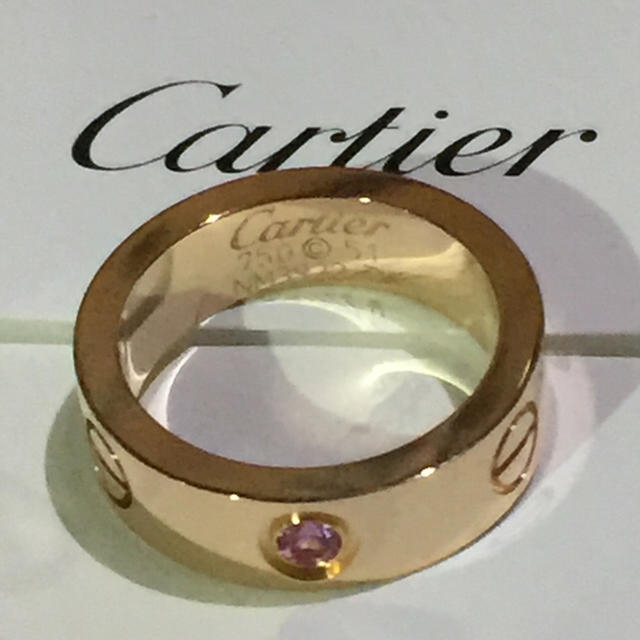 バーゲンで Cartier - 正規店購入【カルティエ】ラブリングピンクゴールド ピンクサファイヤ１Ｐ付き リング(指輪)