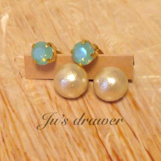 ▷パシフィックオパール×コットンパール◁(ピアス)