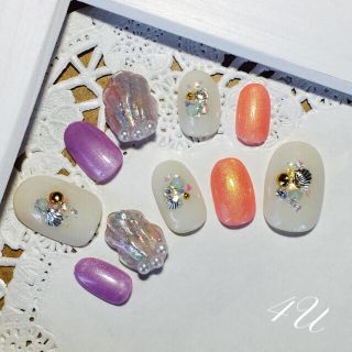 【4U nail 005】パステル×人魚の鱗ネイル