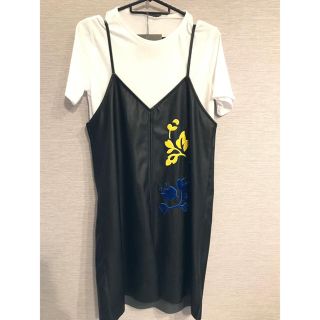 ザラ(ZARA)のZARA Ｔシャツ＆フェイクレザーワンピ S 新品未使用(ひざ丈ワンピース)