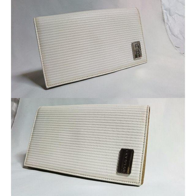 正規美品 激レア ブルガリ ミレリゲ ロゴ×ストライプライン長財布白 小銭入れ有