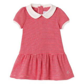 プチバトー(PETIT BATEAU)のゆいゆかママ様専用☆24M プチバトー ミラレ衿つき半袖ワンピース レッド(ワンピース)