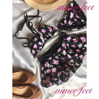 エメフィール(aimer feel)の◆美品♡◆aimer feel◆花柄が可愛い♡水着スカート付き三点セット♪M 黒(水着)