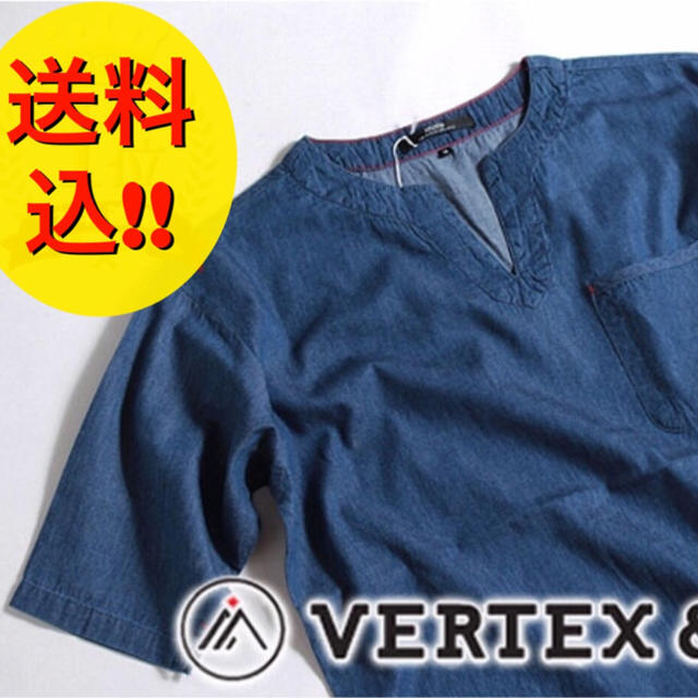 【新品】VERTEX&Co 5分袖 薄デニム プルオーバー カットソー L メンズのトップス(Tシャツ/カットソー(半袖/袖なし))の商品写真