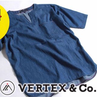 【新品】VERTEX&Co 5分袖 薄デニム プルオーバー カットソー L(Tシャツ/カットソー(半袖/袖なし))