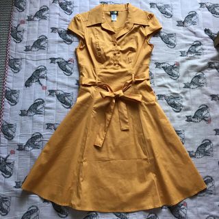 モドクロス(ModCloth)のModcloth 50s キャップスリーブ Gingerシャツドレスワンピ S(ひざ丈ワンピース)