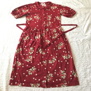 ピンクハウス(PINK HOUSE)のドットにイチゴ🍓チュールレースが可愛い真っ赤なワンピース👗(ロングワンピース/マキシワンピース)