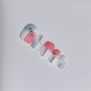 シャーベットカラーのブロックネイル ハンドメイドのアクセサリー(ネイルチップ)の商品写真