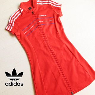 アディダス(adidas)の超美品 Sサイズ アディダス 90年代 ヴィンテージワンピ レッド(ミニワンピース)