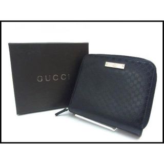 グッチ(Gucci)のGUCCI グッチ マイクログッチシマ レザー 二つ折り財布 黒(折り財布)