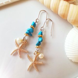 *＊夏色♡ターコイズとスターフィッシュのピアス＊*(ピアス)