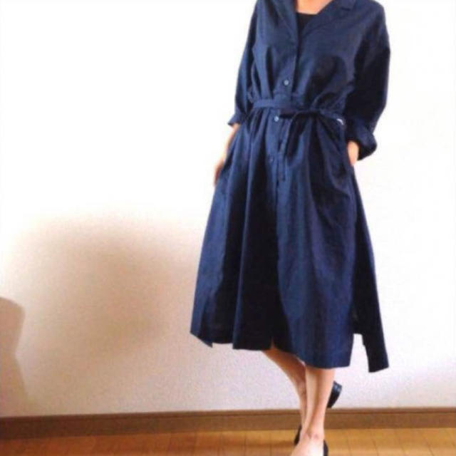 UNIQLO - 美品 ユニクロ ︎コットン リネン ロング シャツ ワンピース ネイビー 紺 Mの通販 by Jon☆'s shop