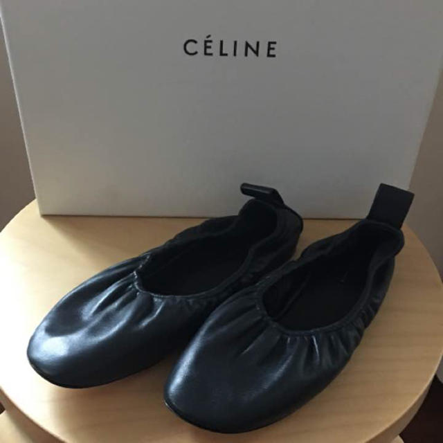 CELINE セリーヌ レザー フラット ソフト バレエ シューズ ブラック レディース