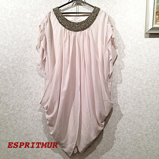 Esprit(エスプリ)のエスプリミュール  ネックラインビジューのドレープコクーンドレス レディースのフォーマル/ドレス(ミディアムドレス)の商品写真
