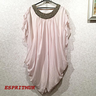 エスプリ(Esprit)のエスプリミュール  ネックラインビジューのドレープコクーンドレス(ミディアムドレス)