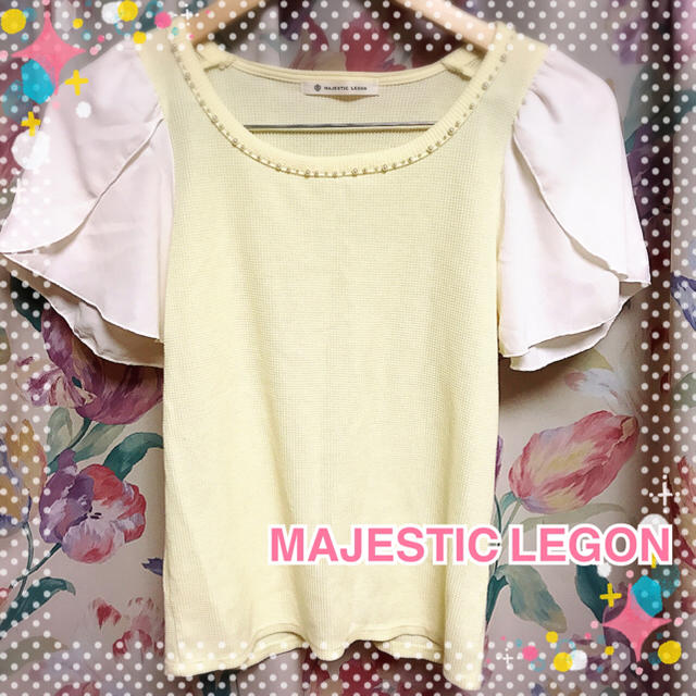 MAJESTIC LEGON(マジェスティックレゴン)のマジェスティックレゴン パール シフォン袖カットソー レディースのトップス(カットソー(半袖/袖なし))の商品写真