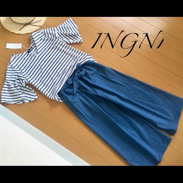 INGNI(イング)の新品INGNI 2点♡ボーダートップス＋デニムガウチョ レディースのレディース その他(セット/コーデ)の商品写真