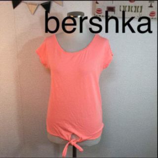 ベルシュカ(Bershka)のbershkaベルシュカネオンオレンジ半袖Tシャツ☆訳あり美品☆レディースM(Tシャツ(半袖/袖なし))