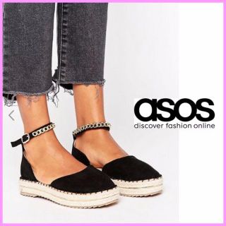 エイソス(asos)の【新品】ASOSチェーンストラップエスパドリーユサンダル夏秋ブラック(サンダル)