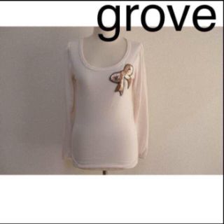 グローブ(grove)のグローブgrove○白×リボンスパンコールロンT☆美品(Tシャツ(長袖/七分))