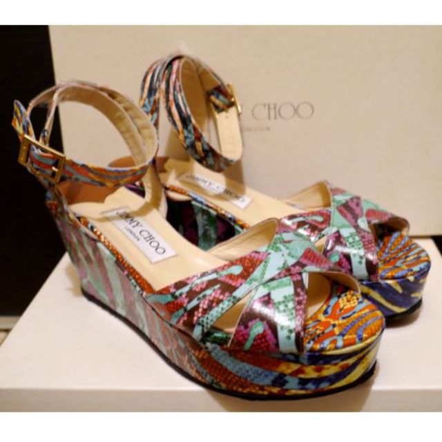 レア☆JIMMY CHOO ジミーチュウ マルチカラー コルクウェッジ サンダル-