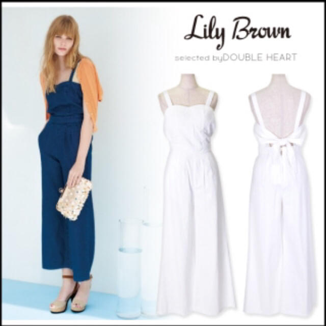Lily Brown(リリーブラウン)のバックリボンデニムオールインワン レディースのパンツ(オールインワン)の商品写真