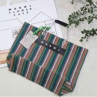 マルニ(Marni)の新品♡マルニフラワーカフェ ストライプトートバッグ グリーン(トートバッグ)