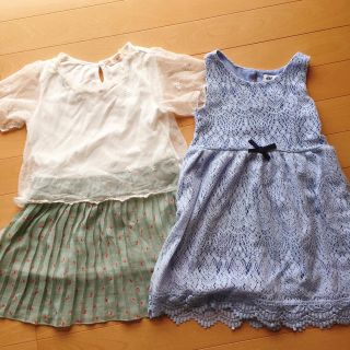 エイチアンドエム(H&M)のワンピース二点セット♡120♡H＆M♡プリーツ♡レース♡韓国子供服(ワンピース)