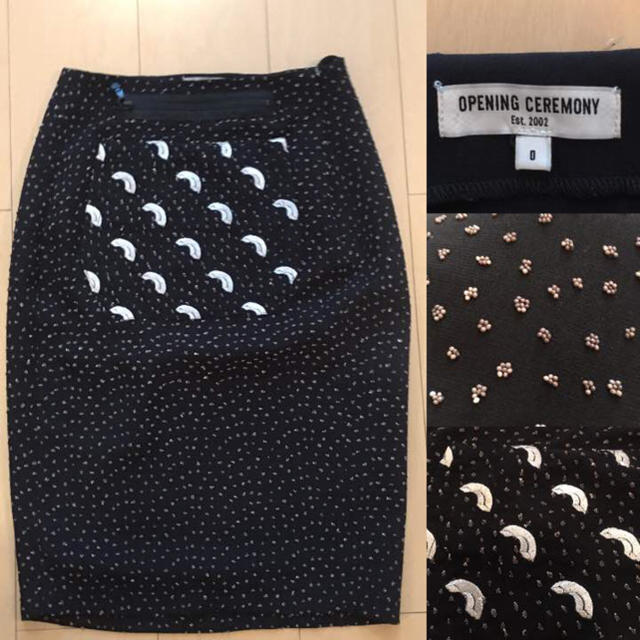 OPENING CEREMONY(オープニングセレモニー)のオープニングセレモニー ビーズ 刺繍 ペンシルスカート S レディースのスカート(ひざ丈スカート)の商品写真