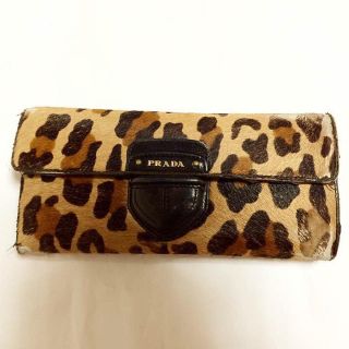 PRADA プラダ ハラコ レオパード ヒョウ柄 三つ折財布 短財布