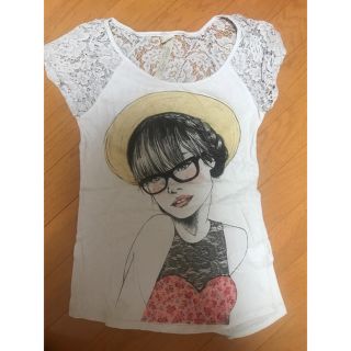 ザラ(ZARA)のZARA ザラ イラスト Tシャツ 透け レース ライトグレー(Tシャツ(半袖/袖なし))