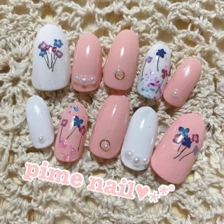 【pime nail♥︎∗*ﾟ】シンプル押し花ネイル♡シフォンベージュ